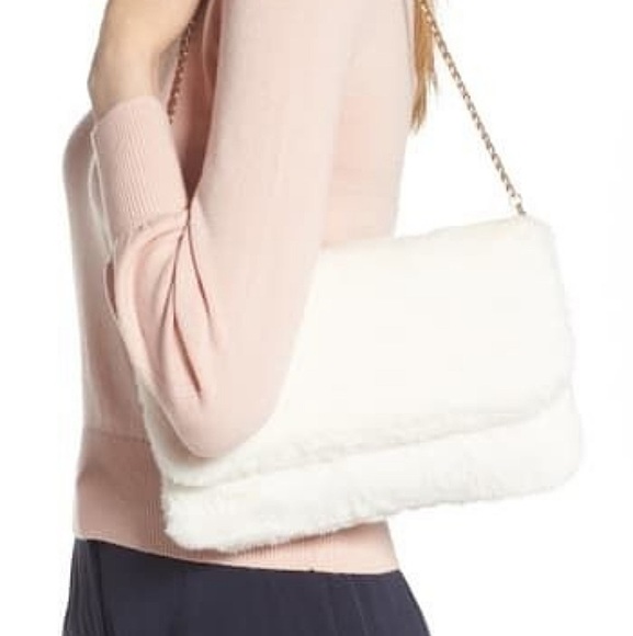 RACHEL PARCELL Soft Faux Fur Ivory Cloud Purse - Picture 1 of 5